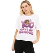 Dora the Explorer 100 Days Women's Boxy Cropped T Shirt, White, Small